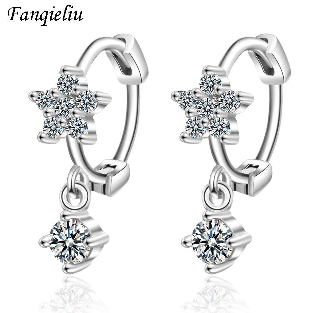 

Fanqieliu Real 925 Sterling Silver Earrings Gift Jewelry Cute Star Charms Hoops Girl Crystal Hoop Earrings For Women FQL20365