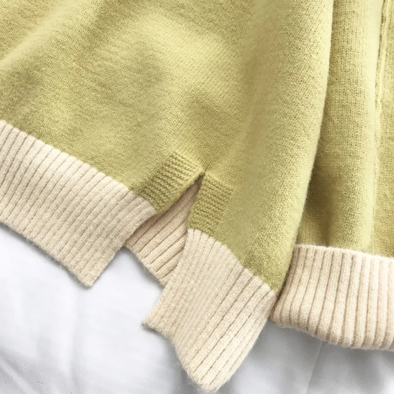 Негабаритный свитер с высоким воротом женские свободные пуловеры зимние толстые теплые вязаные топы с высоким воротником цвет блок мягкий джемпер большой трикотаж