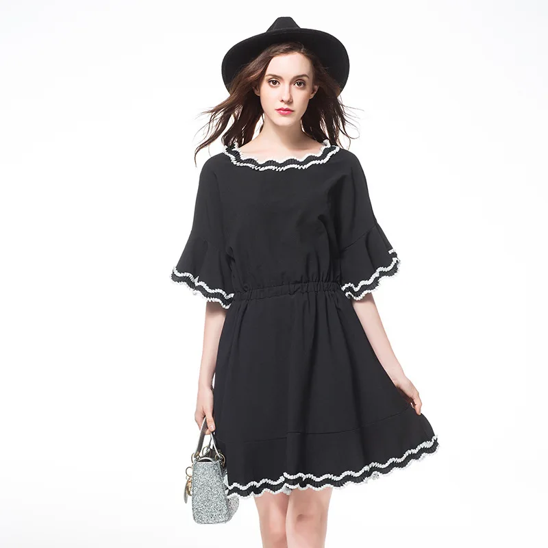 

Plus-sized WOMEN'S Dress Reduction Loose-Fit Skirt Fat Mm Flounced Sleeves Elastic Waist Chiffon Dress 200