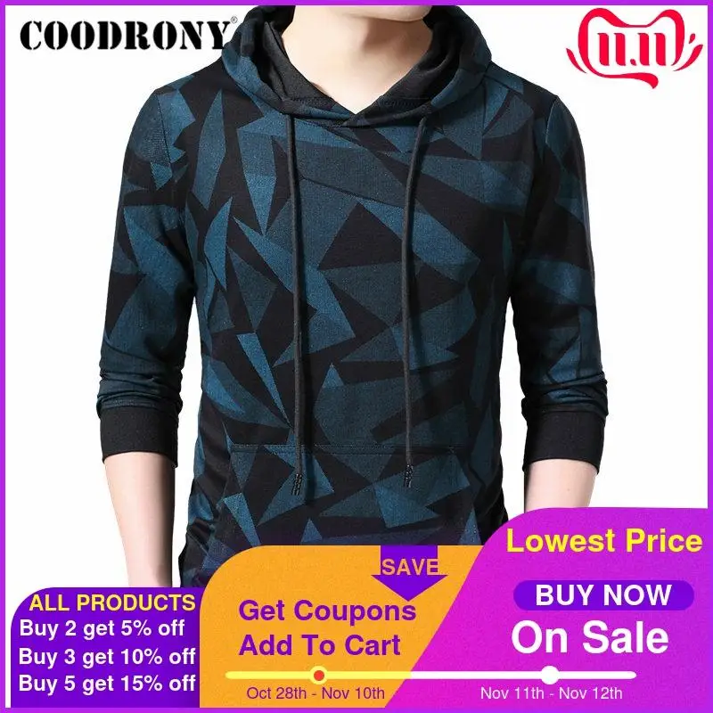 

COODRONY Brand Mens Hoodies Streetwear Fashion Pattern Pullover Hoodie Men Autumn Winter Casual Hooded Sweatshirt Men Tops 94008