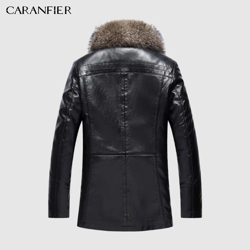 CARANFIER, воротник из натурального меха енота, мужские Куртки из искусственной кожи, зимнее утепленное пальто, Jaqueta De Couro Chaqueta, мужские Куртки из искусственной кожи