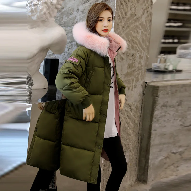 

Loose-Fit Slimming Large Fur Collar down Jacket Cotton-padded Clothes Mid-length 2019 New Style Autumn And Winter Korean-style W