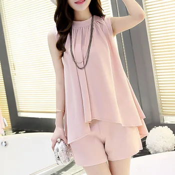 

Tracksuit For Women Tops Shorts Two-piece Plus Size Casual Round Collar Sleeveless Solid Color Loose Fashion Middle waist Sets#