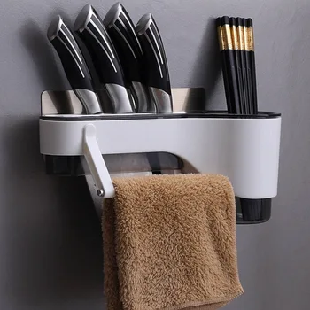 

3 in 1 Kitchen Multifunctional Storage Rack,Adhesive Wall Mounted Kitchen Organizer with Knife Block Holder,Cooking