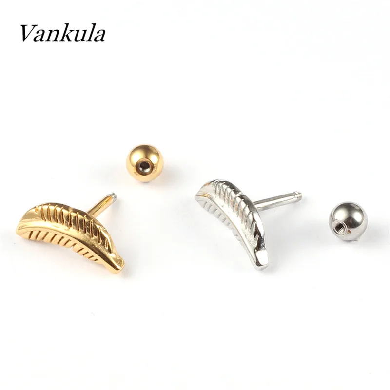 Vankula,, 12 шт./лот, модные маленькие серьги-гвоздики для пирсинга, в форме листа, 316L, нержавеющая сталь, ювелирные изделия для мужчин и женщин