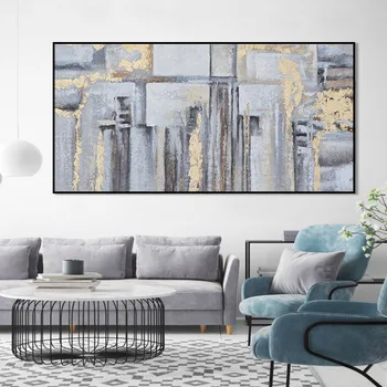 

Gold abstract canvas painting acrylic wall art pictures for living room home hallway decor original texture quadros caudro decor