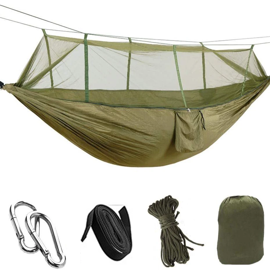 Camping Hammocks with Mosquito/Bug Net, Lightweight Portable Parachute Nylon Double Hanging Bed for Backpacking, Travel Garden