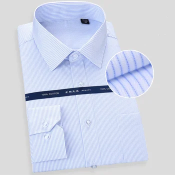 

High Quality Cotton Non-iron Men's Long Sleeved Dress Shirt White Blue Business Casual Male Social Regular Fit Plus Size Shirts
