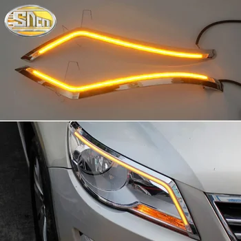 

SNCN 2PCS LED Daytime Running Light Yellow Turn Signal Relay Car Headlight Eyebrow Decoration For Volkswagen Tiguan 2010 - 2012