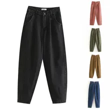 Весенние корейские модные джинсы для женщин, однотонные, с высокой талией, свободные, с карманами, на пуговицах, повседневные джинсы Mujer Calca, джинсы Feminina