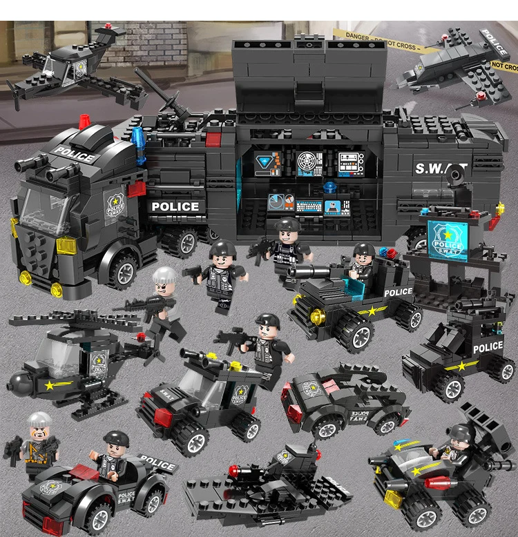 Специальная полицейская команда вертолет Танк бронированный автомобиль блоки полный набор детей сборки строительные блоки Развивающие игрушки подарок