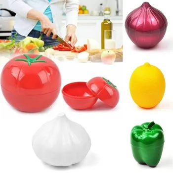 

Cute Kitchen Vegetable Fruits Green Pepper Crisper Food Containers Lemon Tomatoes Onion Shaped Plastic Fresh Storage Box