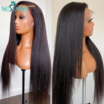

Yaki Straight Full Lace Human Hair Wigs Pre Plucked Glueless 360 Lace Frontal Wig Remy Brazilian 13x4 Lace Front Wig xcsunny