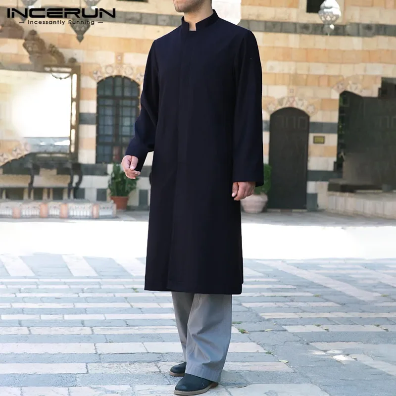 INCERUN 2019, мужской Мусульманский Исламский халат с длинным рукавом, сплошной цвет, Средний Восток, Саудовская Аравия, Модный повседневный