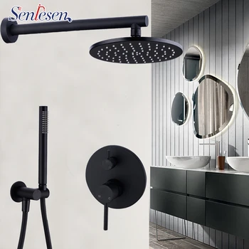 

Senlesen Black Thermostatic Shower Faucets Set Rain Waterfall Head Wall Holder Mixer Tap Bath 4-way Thermostatic Shower Faucet