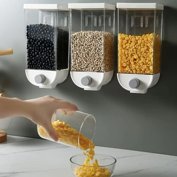 

1PC Double Cereal Dispenser Food Box Kitchen Wall-mounted Storage Tank Plastic Container Food Storage Airtight Container XB 107