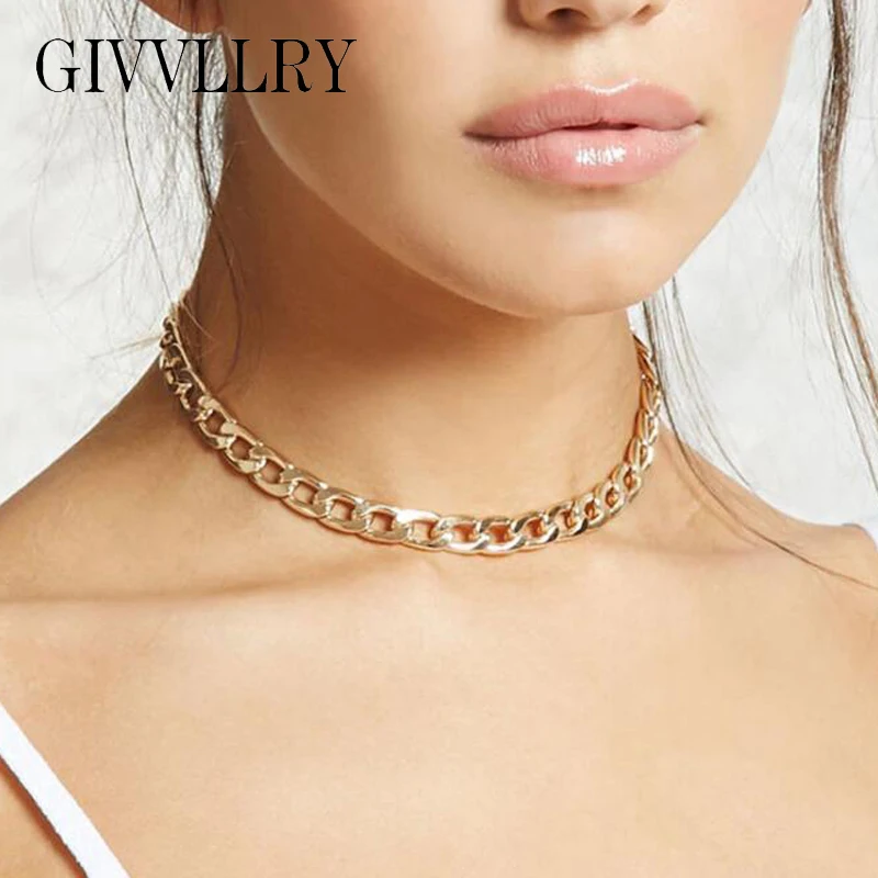 

Minimalist Chain Choker Necklace Women Men Jewelry Rock Hip Hop Basic Style Gold Silver Short Collar Chain Necklaces Statement