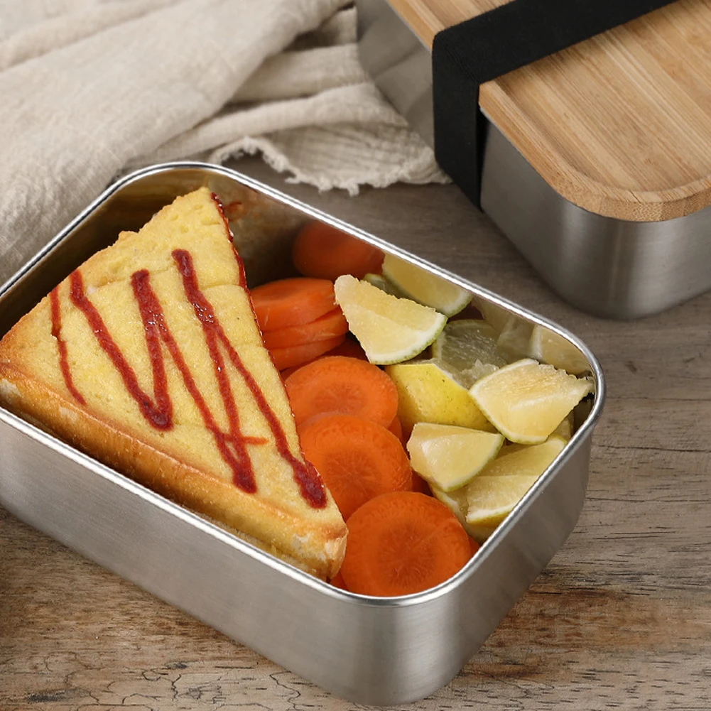 대나무 뚜껑 bento sushing 간식 컨테이너와 800ml 스테인레스 스틸 도시락 상자