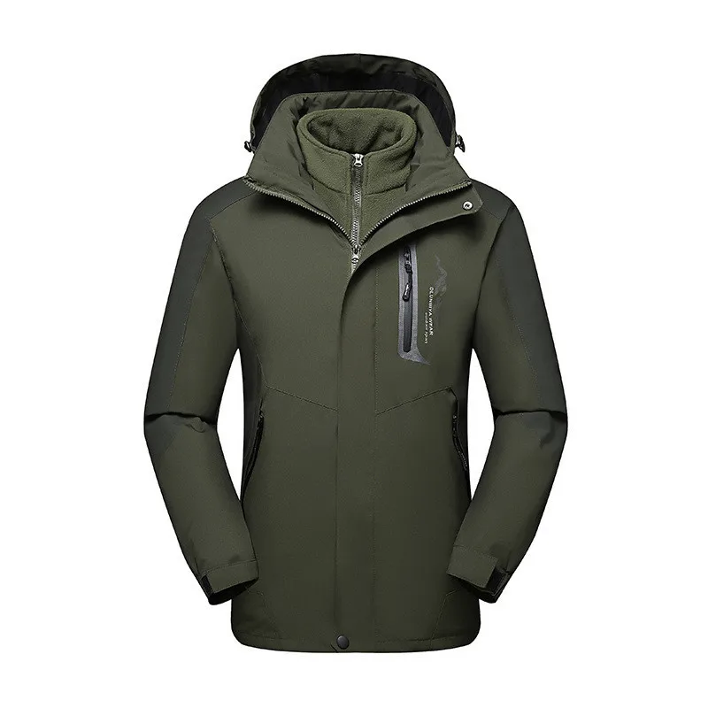 Северная зимняя куртка мужская парка непромокаемая ветрозащитная куртка для лица размера плюс 5XL отстегивающаяся бархатная спортивная куртка для альпинизма - Цвет: Армейский зеленый