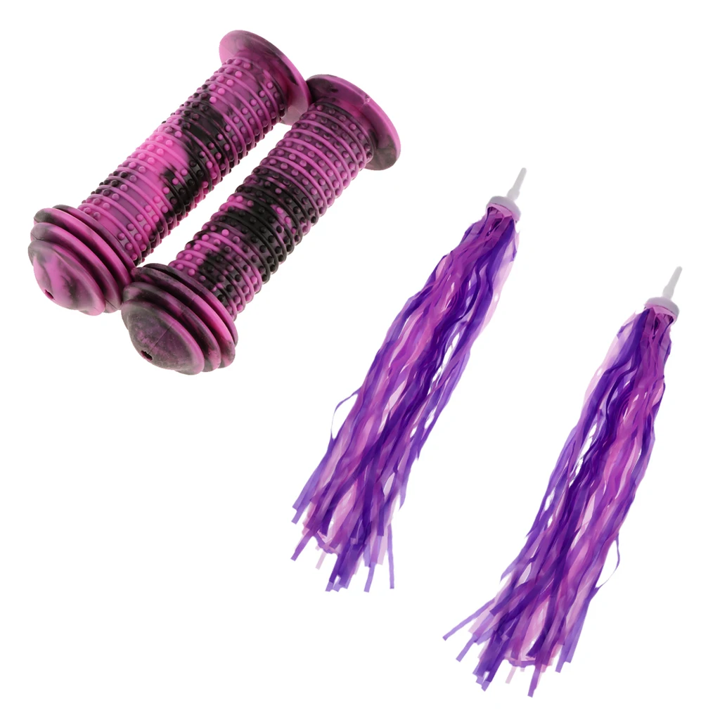 Children Rubber Bicycle Grip Kids Scooter Handle Bar Grips + Bike Handlebar Decoration Tassels Streamer For Girls Boys