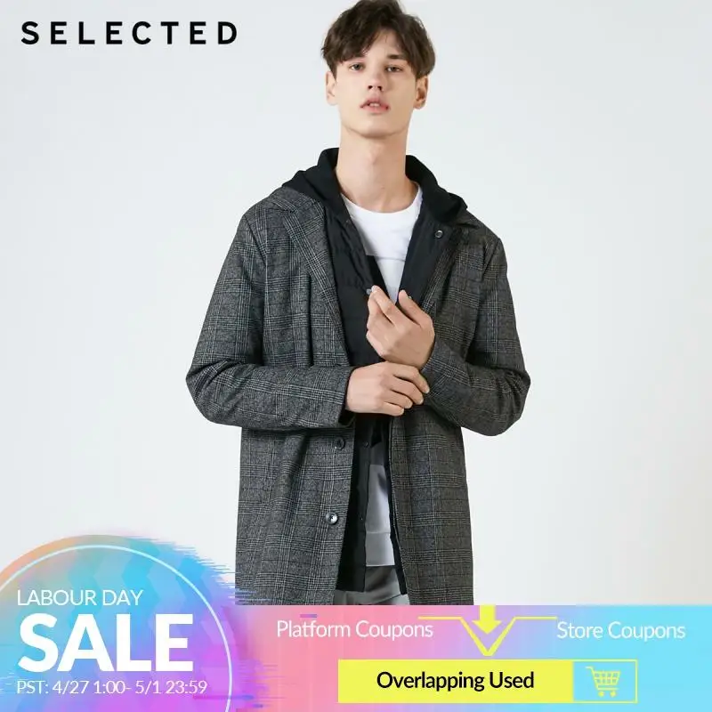 

SELECTED Men's Detachable Plaid Parka Coat Hooded Outwear Winter Mid-length Down Jacket Coat S|419112518