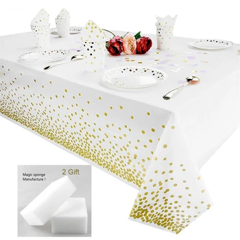

3 Packs Plastic Tablecloths for Rectangle Table Party Table Cloths Disposable Gold Dot Confetti Rectangular Table Covers