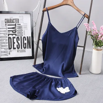 

Fashion women's applique underwear sexy summer shorts strap home shirt pajamas suit casual new flower dolls underwear pajamas