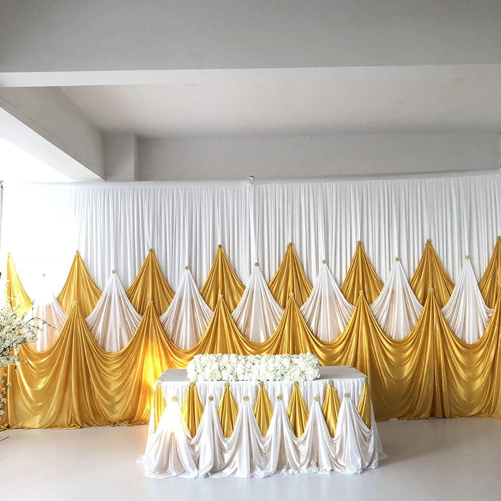 Ice Silk Backdrop Table Skirt With Luxury Brooch For Wedding Birthday Decoration