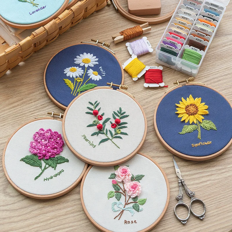 DIY Embroidery Needlework for Beginner Cross Stitch Kit Flower Handwork  Sewing Ribbon Painting Embroidery Hoop Home Decoration