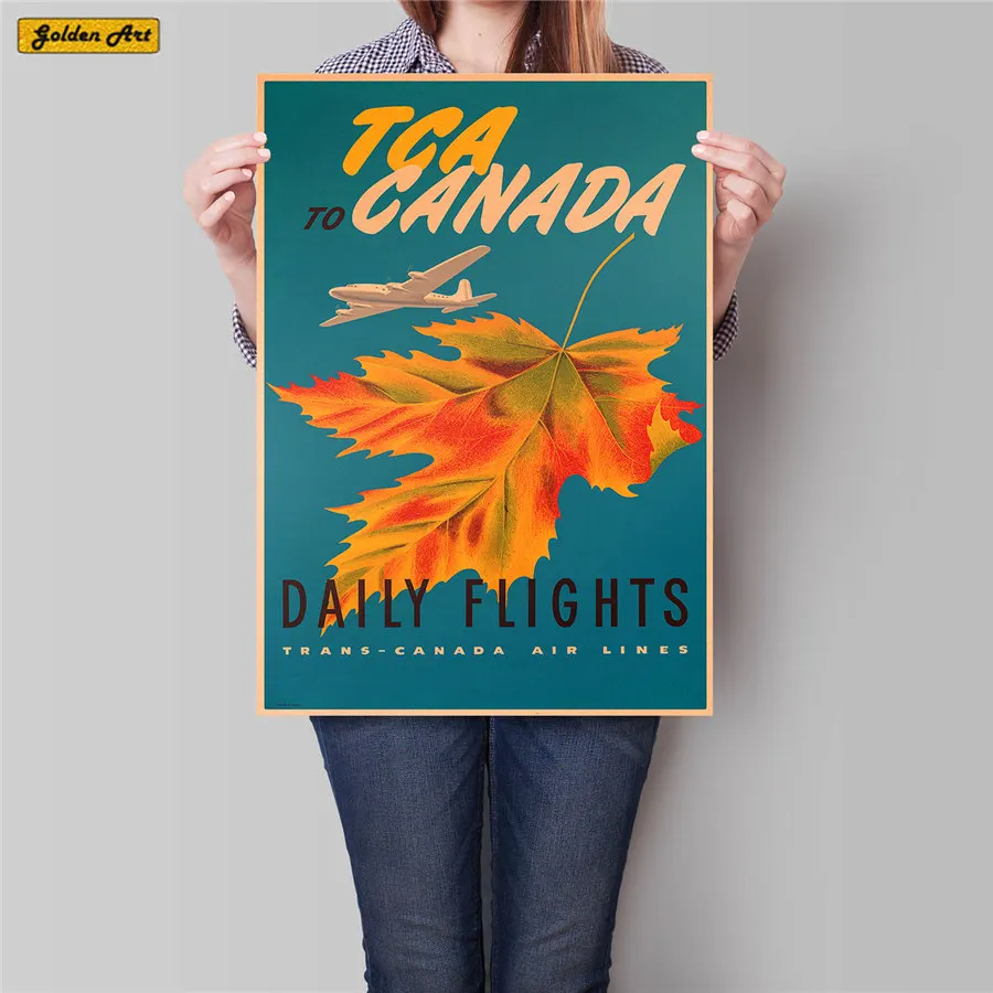 Canada City Travel Poster Antique Landscape Painting Vintage Kraft