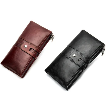 

2 Pcs Vintage Leather Wallet Long Men and Women Clutch Bag Multi-Function Wallet Wallet Purse-Black & Red