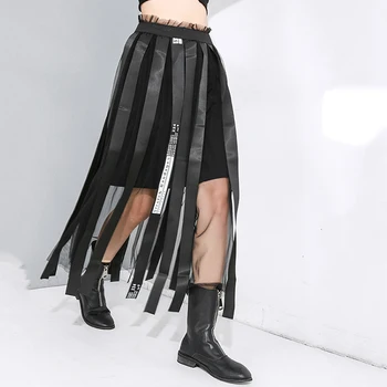 

High Lastic Waist Black Ribbon Split Esh Temperament Half-body Skirt Women Fashion Tide New Spring Utumn 2020 1N192