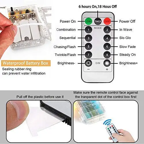 Дистанционный гирляндовый светильник s для спальни светодиодный кластерный светильник на батарейках с таймером, 8 режимов, Диммируемый декоративный светильник для свадебной вечеринки