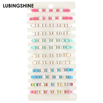 

12pcs/set Acrylic Letter LOVE Charms Bracelet Fashion Handmade Woven Rope Beaded Bracelet For Women Couple Jewelry Lover Gifts