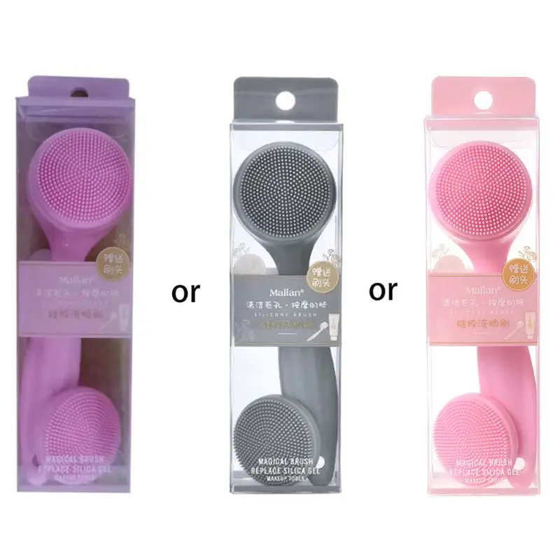 Silicone Facial Cleansing Brush with Replacement Head Face Body Cleaning Pore Oil Control Blackhead Remover Exfoliating Massager
