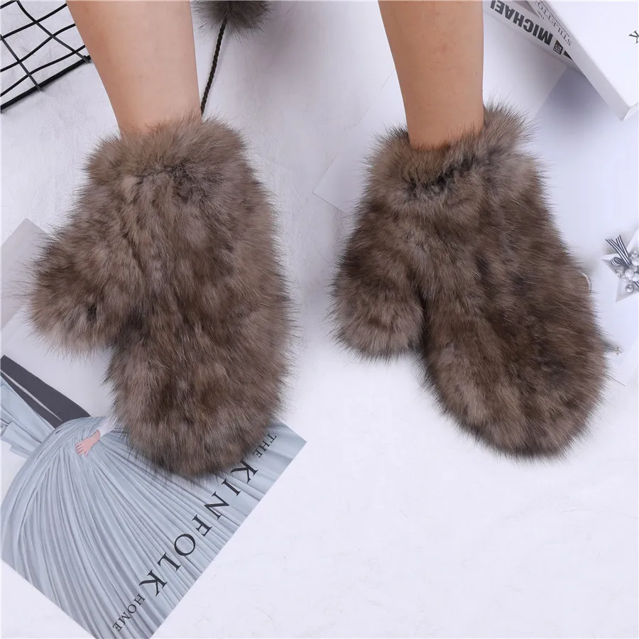 New Women Winter Luxury Sable Fur Gloves Kintting Mittens Girls Ski Gloves Warm Fur Mitts Russian Lady Wrist Glove