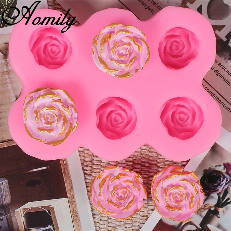 Aomily 6 Holes Rose Flowers Shaped Silicone Stapmer Molds Diy Handmade