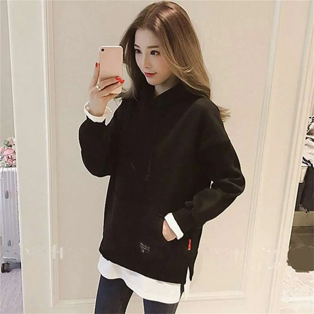 coat women Толстовки для женщин Лоскутная поддельная двойка Повседневная pull a capuche femme sweat a capuche пуловер с длинными рукавами Осень J30 - Цвет: coat women