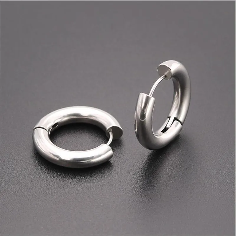 남성용 스테인리스강 브리프 크리클 후프 귀걸이, 페이드 알레르기 없음, 두께 5.0mm, 316