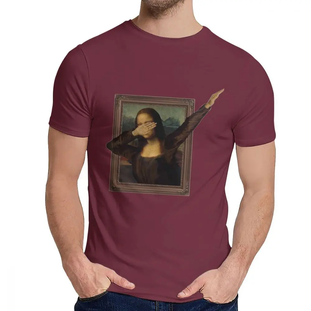 Мужская футболка с круглым вырезом и принтом Mona Lisa La Gioconda с короткими рукавами, Новое поступление для мужчин, топ из натурального хлопка, Лидер продаж - Цвет: Бургундия