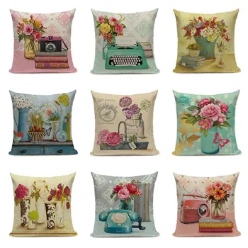 

Retro Flower Decorative Pillow Cushion Covers Pillowcase Cushions for Sofa Linen Pillowcover Cuscini Decorative Home Decoration