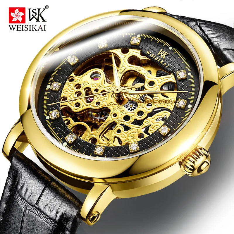 

Luminous Hands Self-Mechanical Mens Watches Top Brand Luxury Leather Strap Gold Wrist Watch erkek kol saati Montre Homme