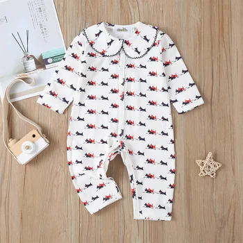 

Autumn newborn baby clothes doll collar jumpsuit cartoon puppy printed crawling baby girl rompers
