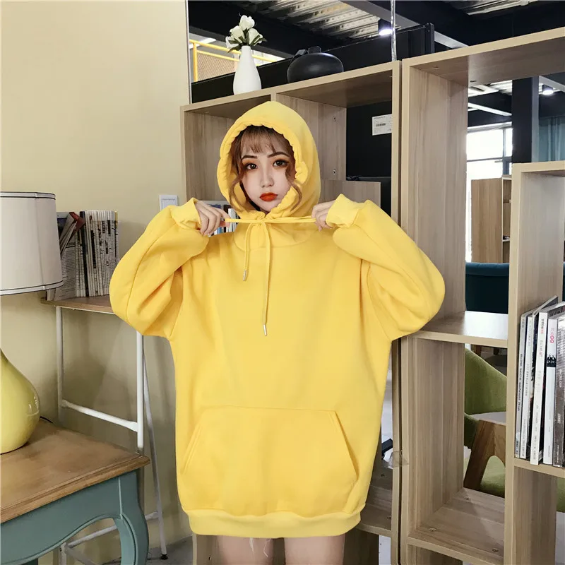 Autumn And Winter Korean-style New Style Brushed And Thick Embroidered Long Sleeve Hooded Loose-Fit Simple Solid Color Hip Hop H