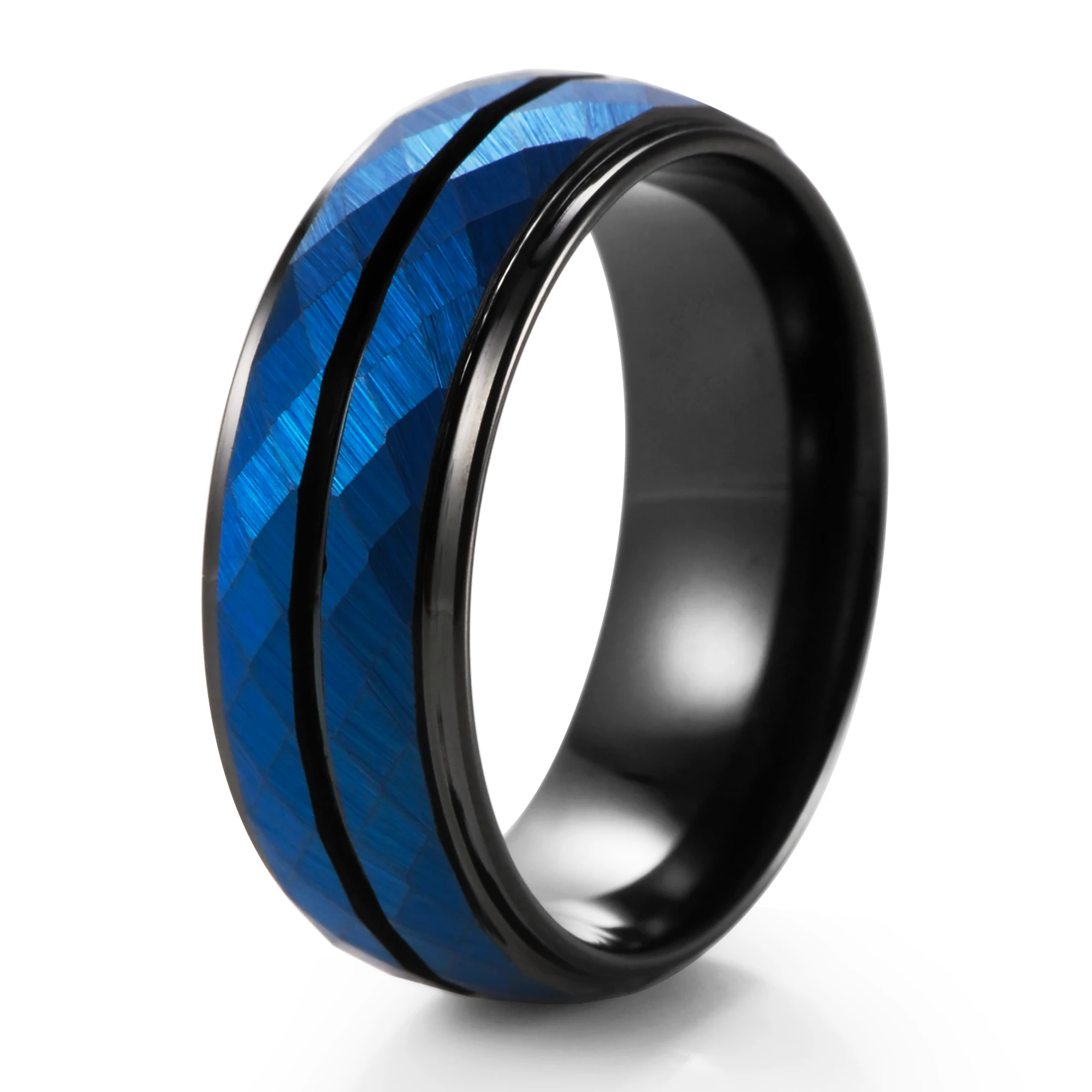 

Вольфрам обручальное кольцо черный и синий матовый молоток Вольфрам кольцо из карбида 8 мм Гранёные с одной и плоские с другой стороны Для мужчин Для женщин Для мужчин Обручение Для мужчин футболка свободный крой