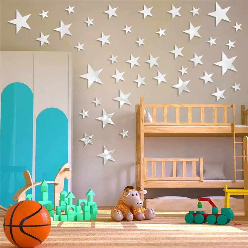 Acrylic Star Mirror Wall Sticker Reflective Waterproof Mirror Stickers Home Decor 40/20PCS