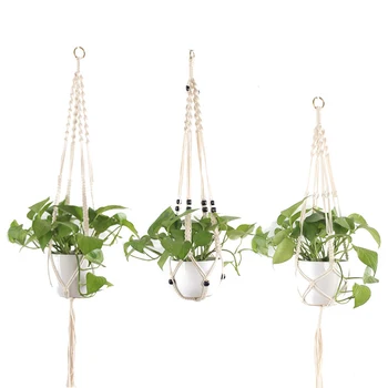 

3pcs Gardening Pots Net Macrame Cotton Rope Durable Knotted Flower Pots Plants Net Pouch Hanging Basket for Balcony Garden A30