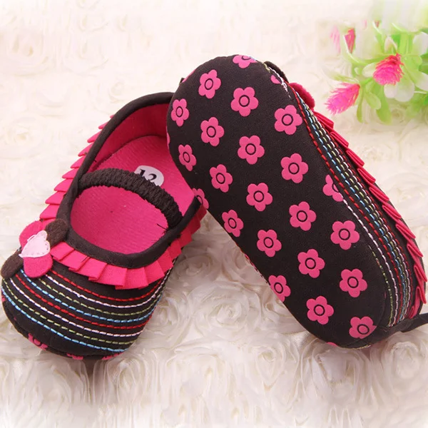 Stylish Sweet Newborn Baby Girls Flower Ruffled Shoes Toddler Soft Bottom Kids Crib First Walkers 0-12M