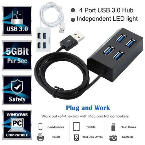 black Высокая Скорость мини Портативный 4-Порты и разъёмы usb-хаб хаб расширения/сплиттер Мощность адаптер переключатель для ПК Порты и разъёмы расширитель несколько USB - Цвет: black