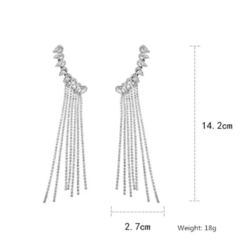FYUAN Fashion Long Tassel Full Rhinestone Drop Earrings for Women Bijoux Shiny Water Drop Crystal Dangle Earrings Jewelry Gifts
